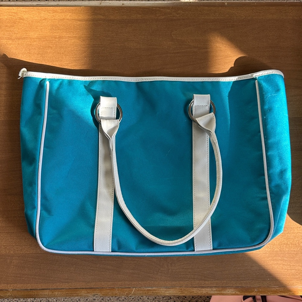 Lancome Turquoise and White Tote Bag